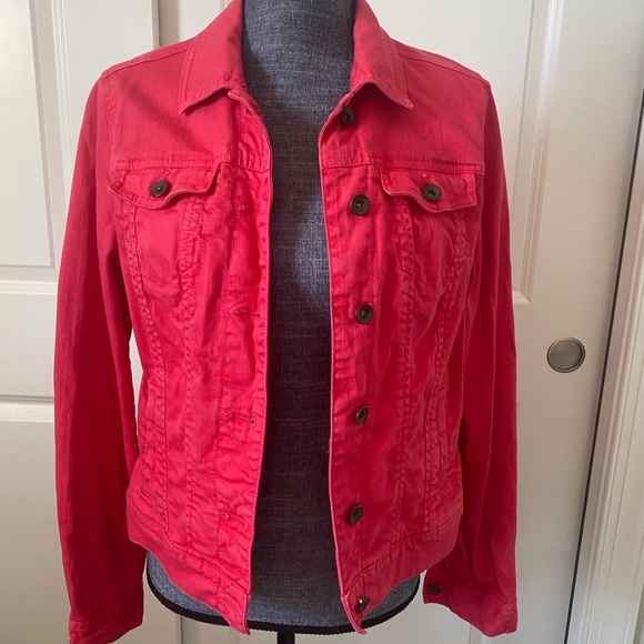 Tommy Hilfiger Women’s Pink Denim Jeans Trucker Cotton Jacket Button Front Sz M - Picture 2 of 14